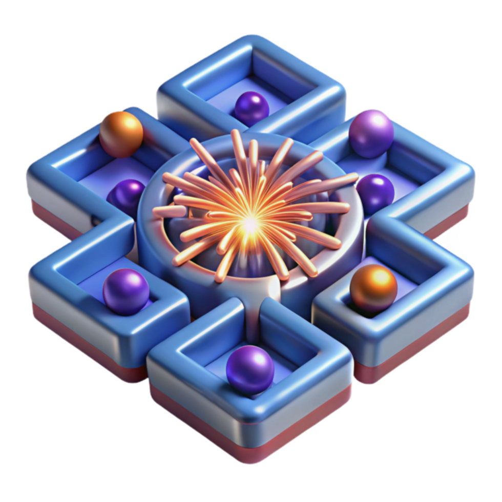 Abstract 3D Geometric Design Interlocking Shapes and Glowing Core png