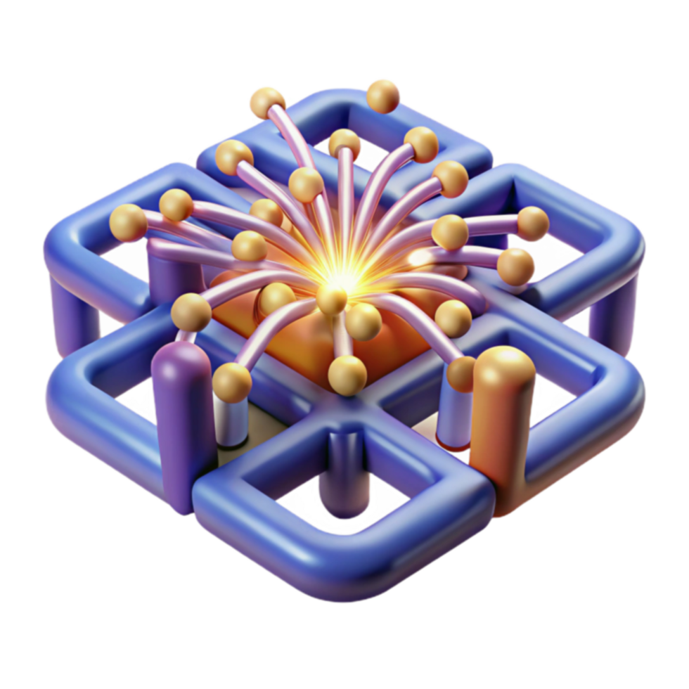 Abstract 3D Network Interconnected Nodes and Centralized Energy png
