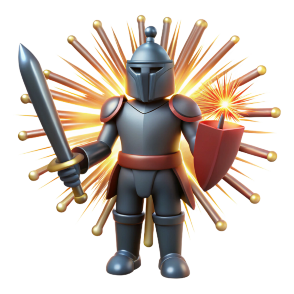 Knight, Sword, Shield, Fireworks, Fantasy, Explosion, 3D Render, Game Asset, Illustration png