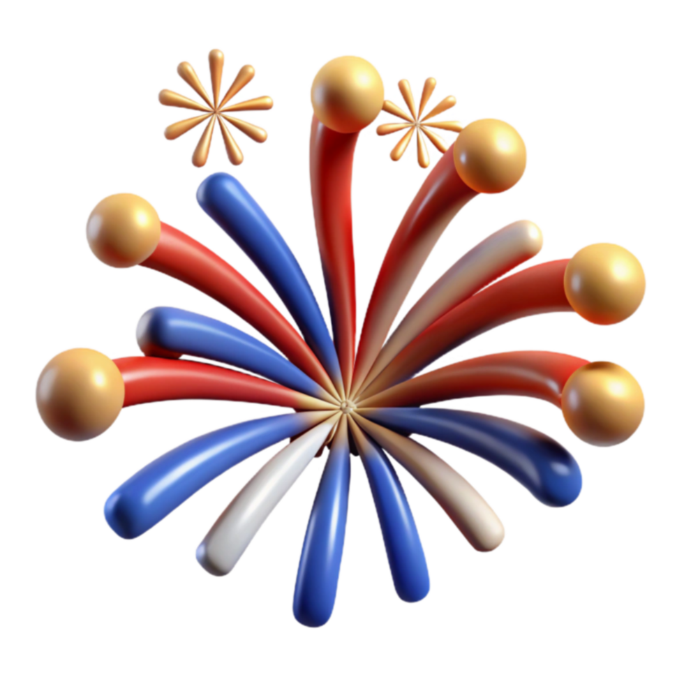 Patriotic Fireworks Burst 3D Render of Festive Celebration png