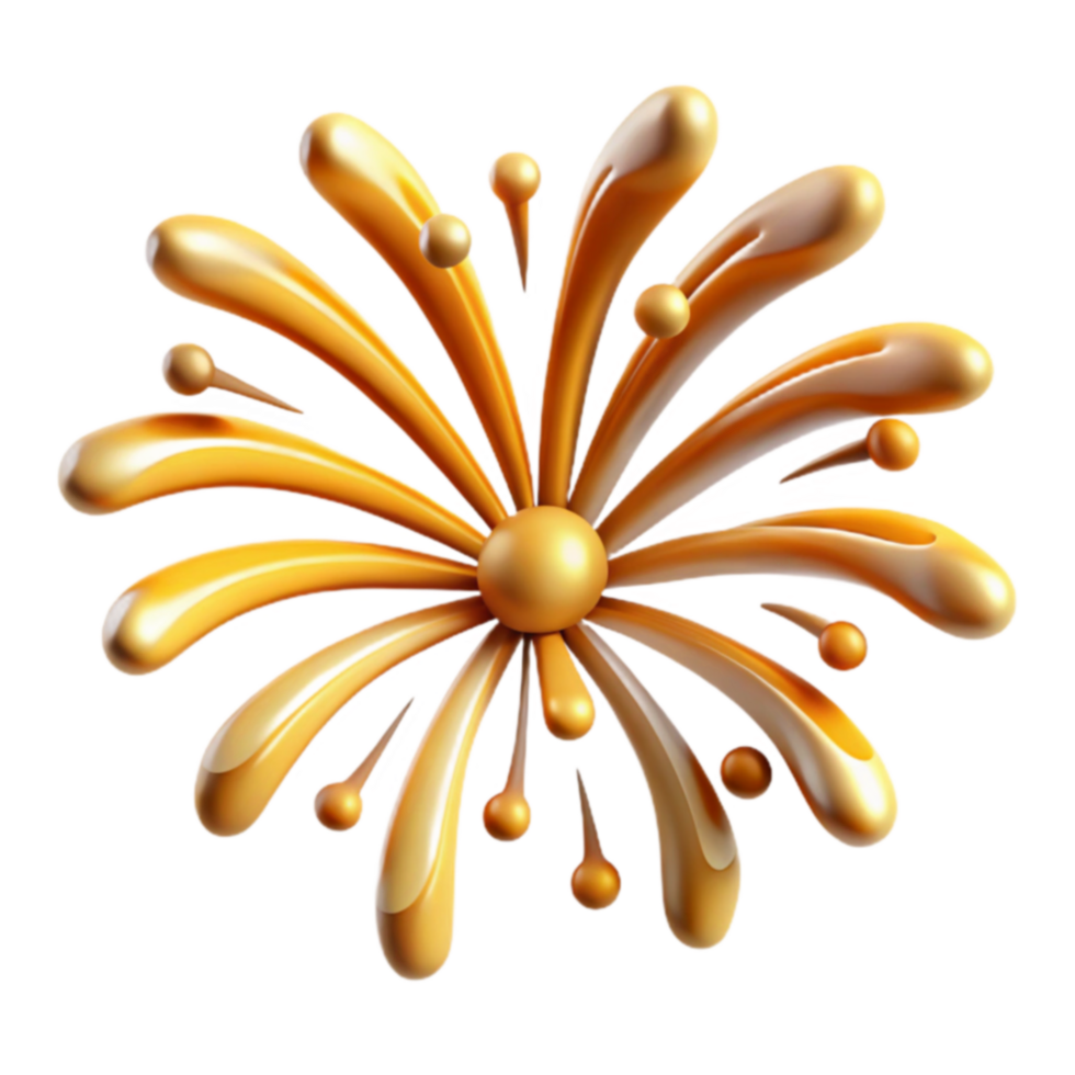 Golden Fireworks Burst Abstract 3D Render png