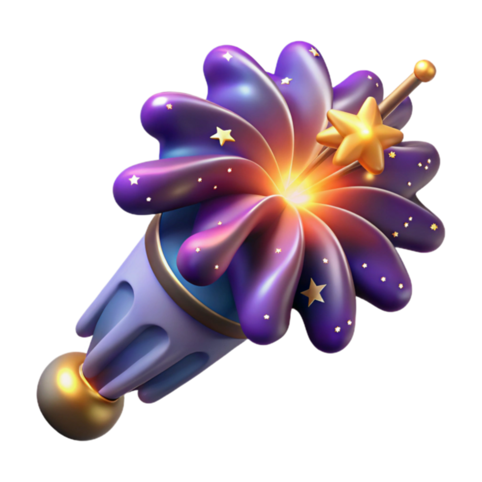 Cosmic Flower Wand 3D Render of Magical Bloom png