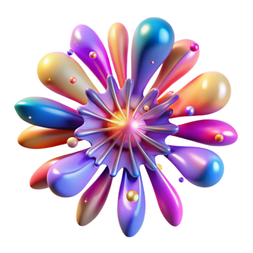 Abstract Colorful 3D Flower, Glossy Petals, Iridescent png