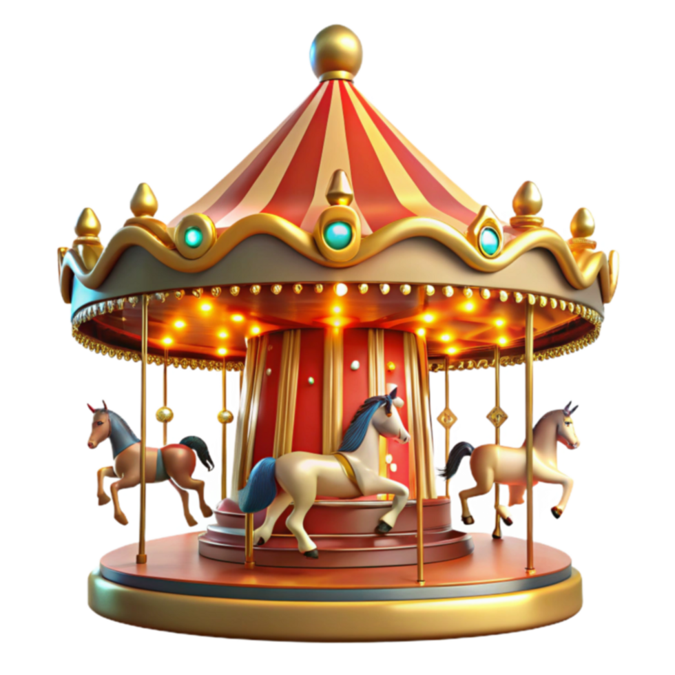 Classic Carousel Festive Funfair Ride with Illuminated Horses png
