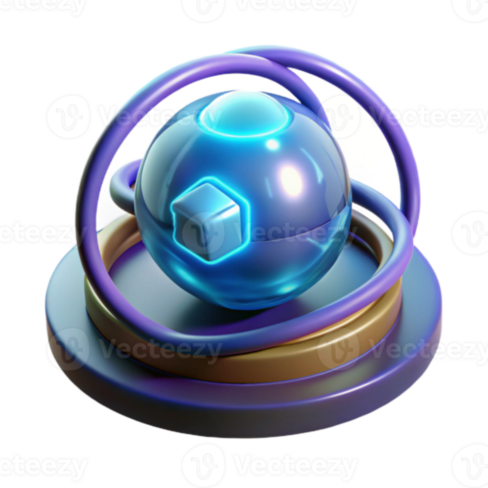 Abstract 3D Orb with Neon Cube and Rings png
