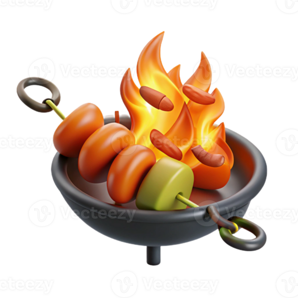 Grilling Food on a Skewer over Flames png