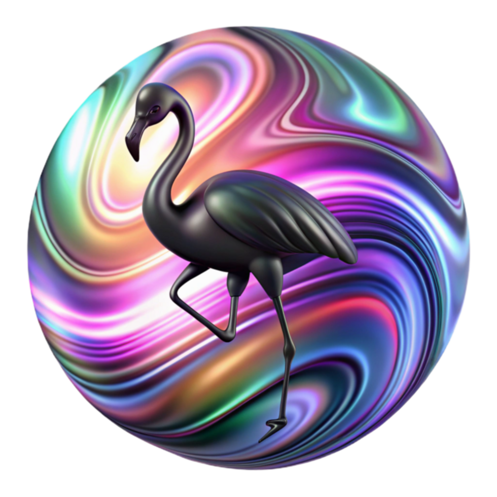 Black Flamingo on Iridescent Sphere Abstract Art png