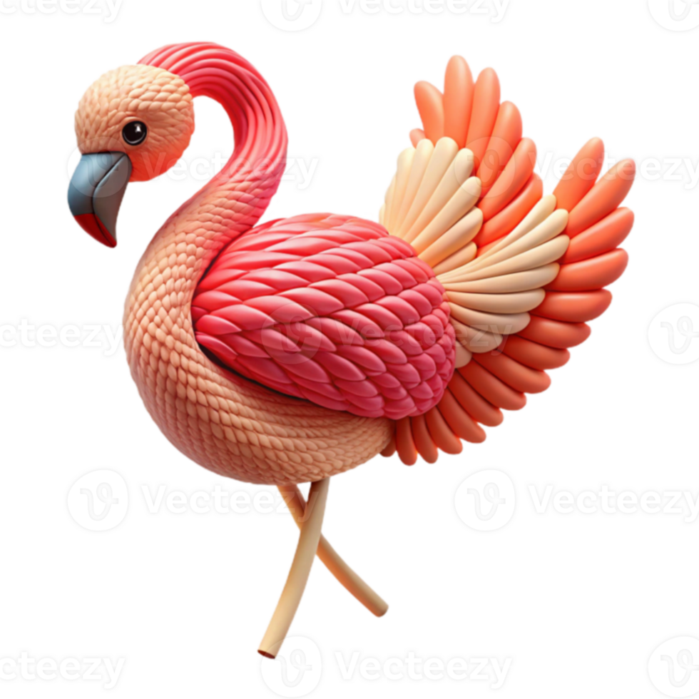 Stylized Flamingo Bird, 3D Render, Pink Feathers, Avian Art png