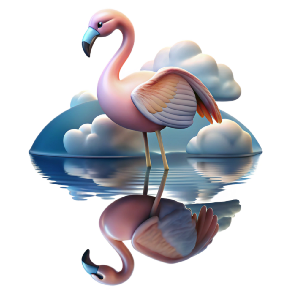 Pink Flamingo Reflection Tropical Bird in Calm Waters png