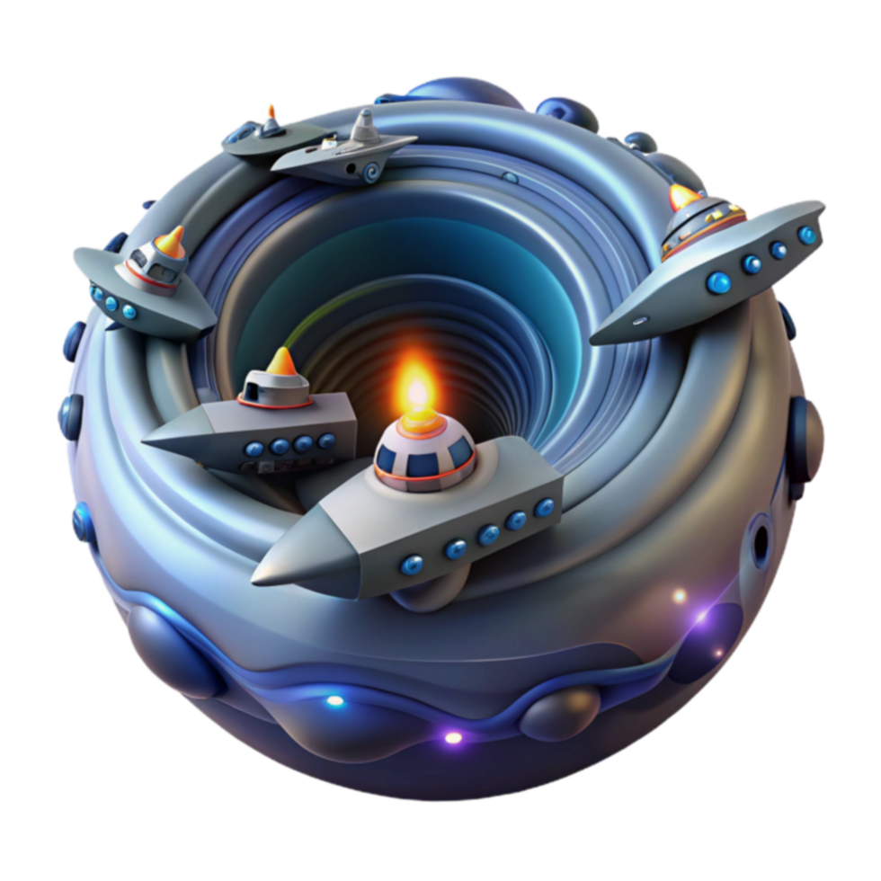 Spaceships Orbiting a Vortex 3D Render png