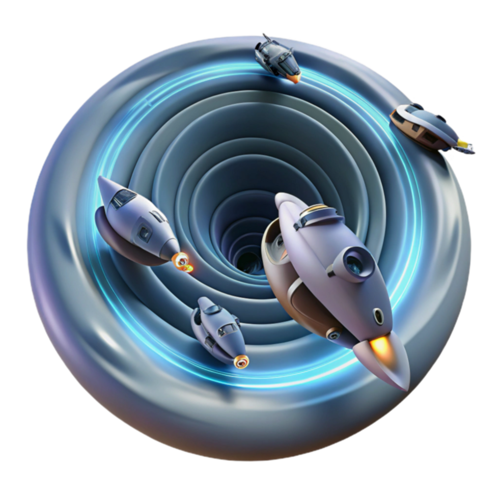 Spaceships Entering Vortex Futuristic Sci-Fi Illustration png
