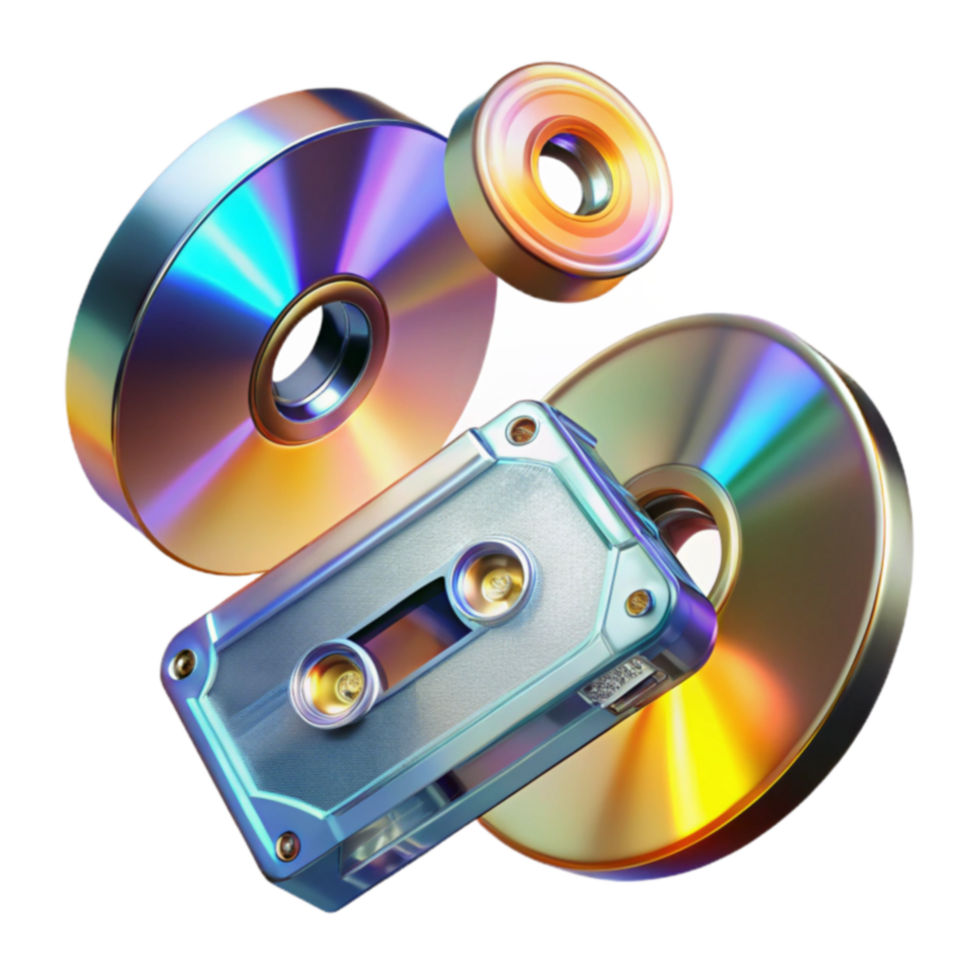 Retro Media Cassette Tape, CDs, and Data Storage png