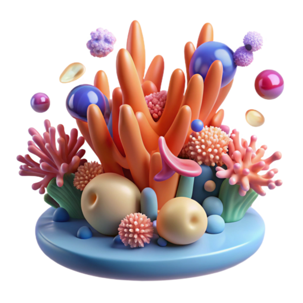 Vibrant 3D Coral Reef Colorful Underwater Scene png