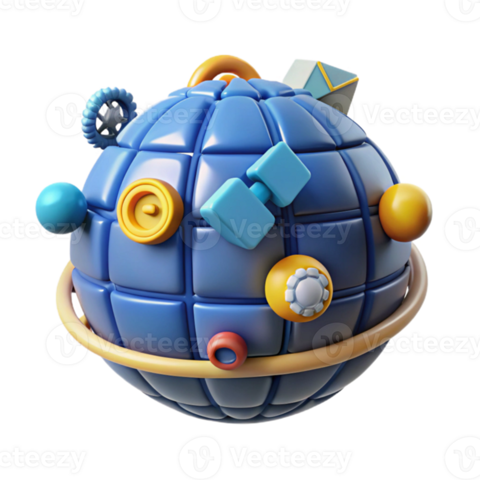3D Render of Colorful Globe with Icons png
