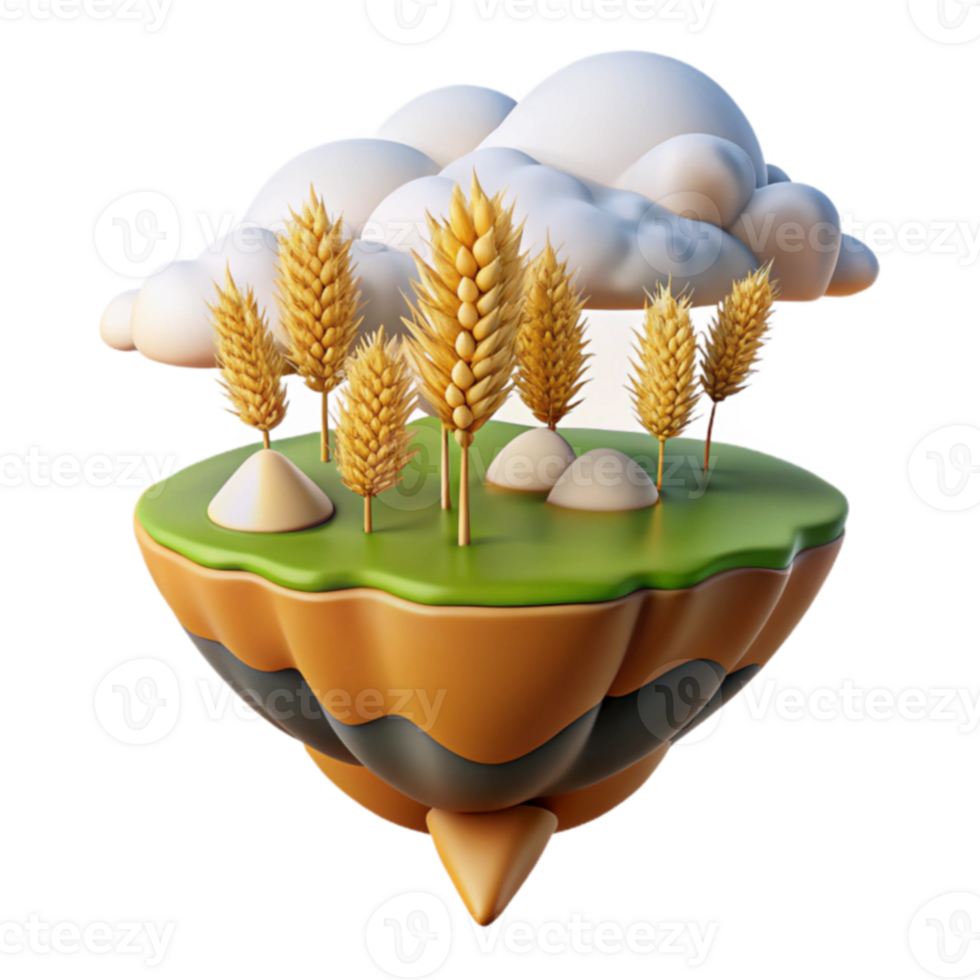 Floating Island with Wheat and Clouds png