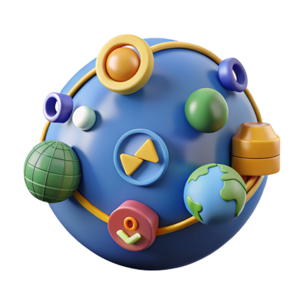 Global Network 3D Sphere with Colorful Icons png