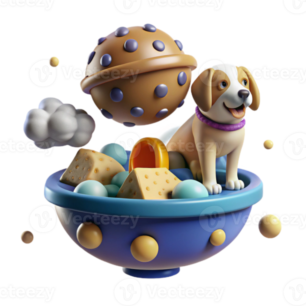 Playful Pup in a 3D Toy Bowl png