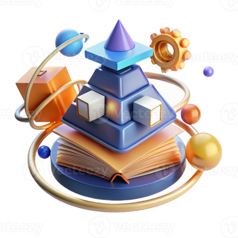 Abstract 3D Book, Geometry, Learning Concept png