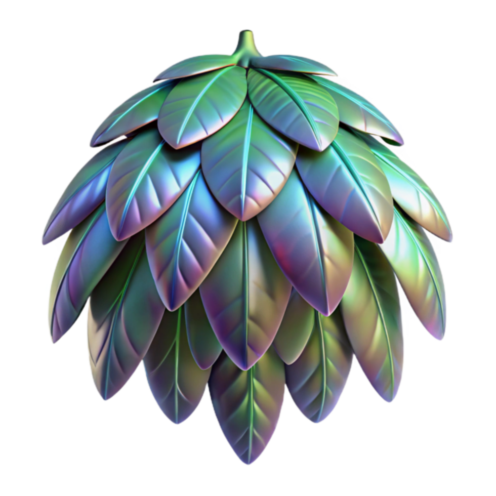 Iridescent Leaf Sphere 3D Render of Colorful Foliage png