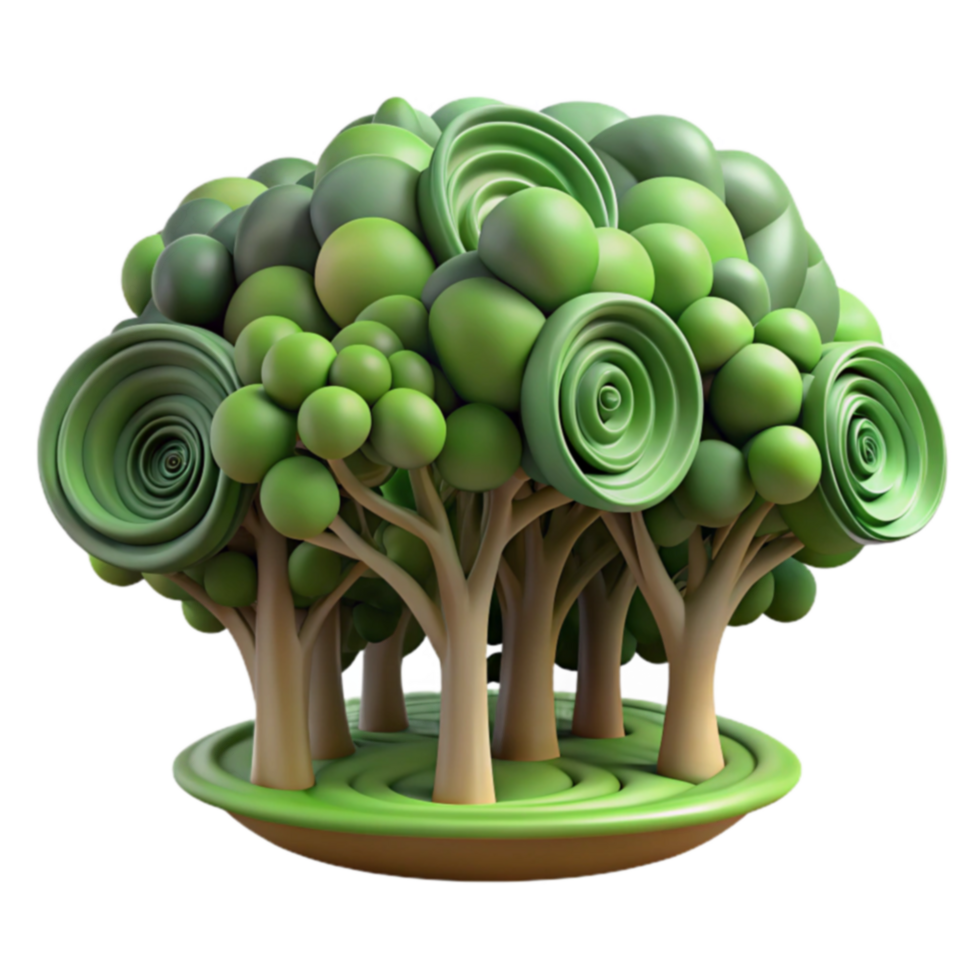 Abstract Green Treetop Grove 3D Render png