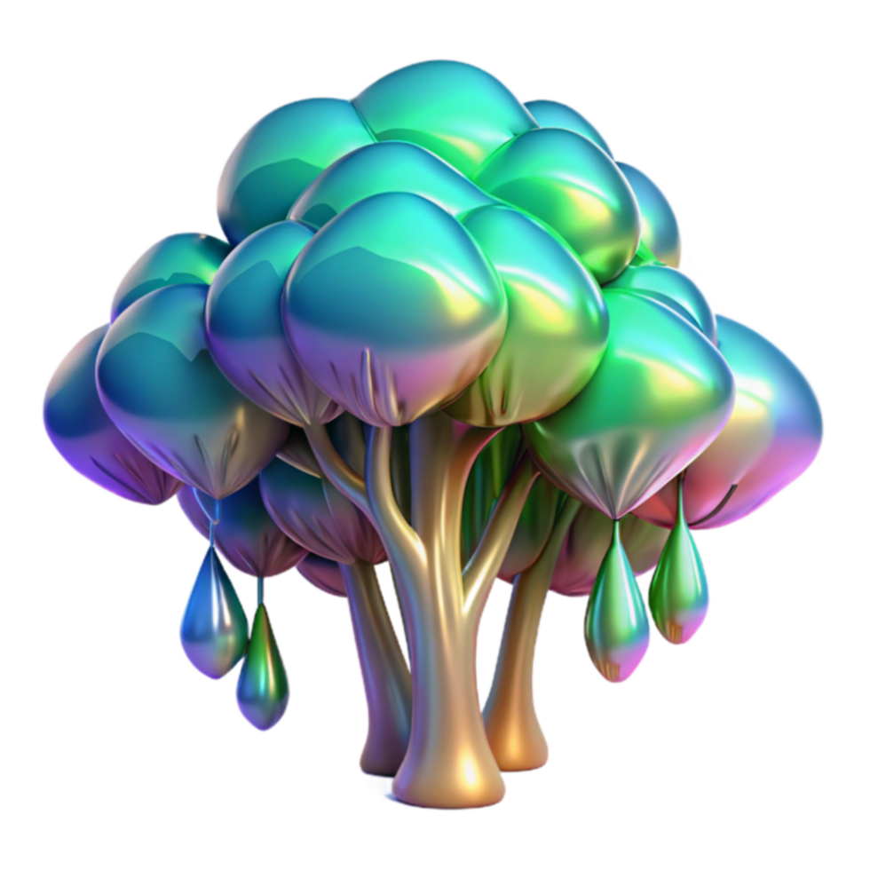 Iridescent Tree Abstract 3D Render of a Fantasy Tree png