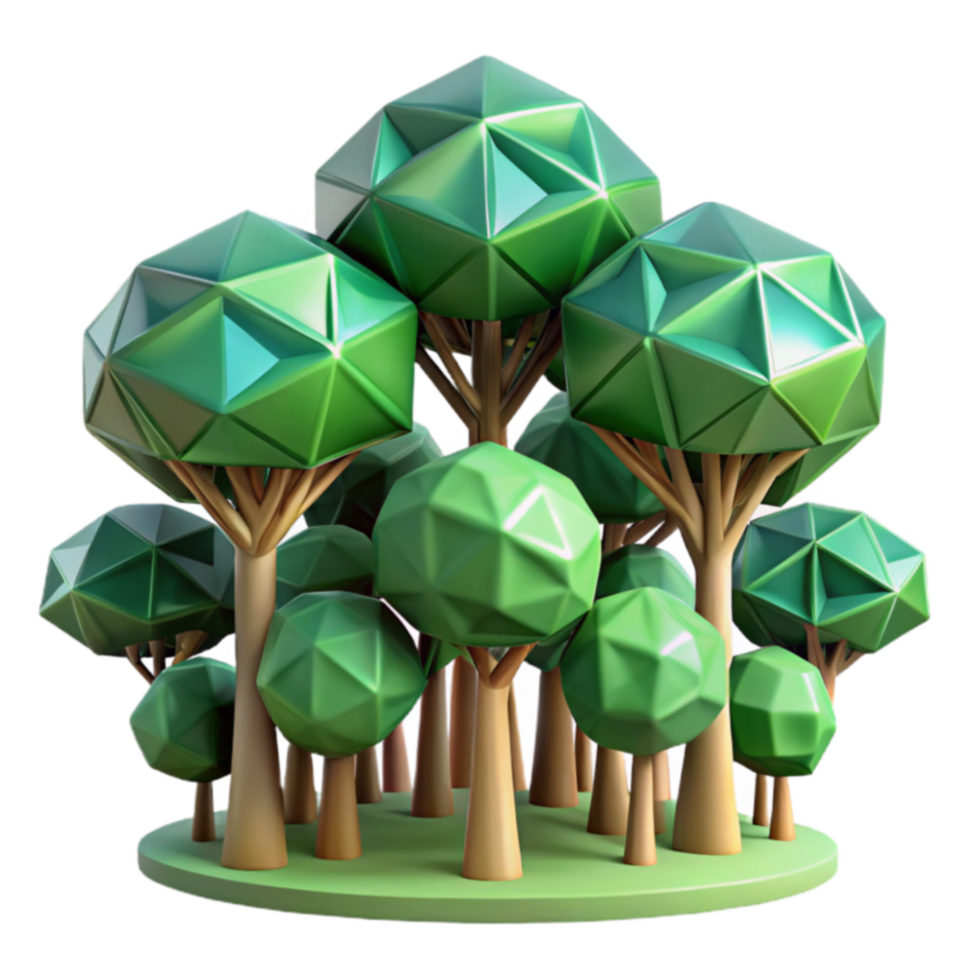 Geometric Forest Low Poly Trees 3D Render png