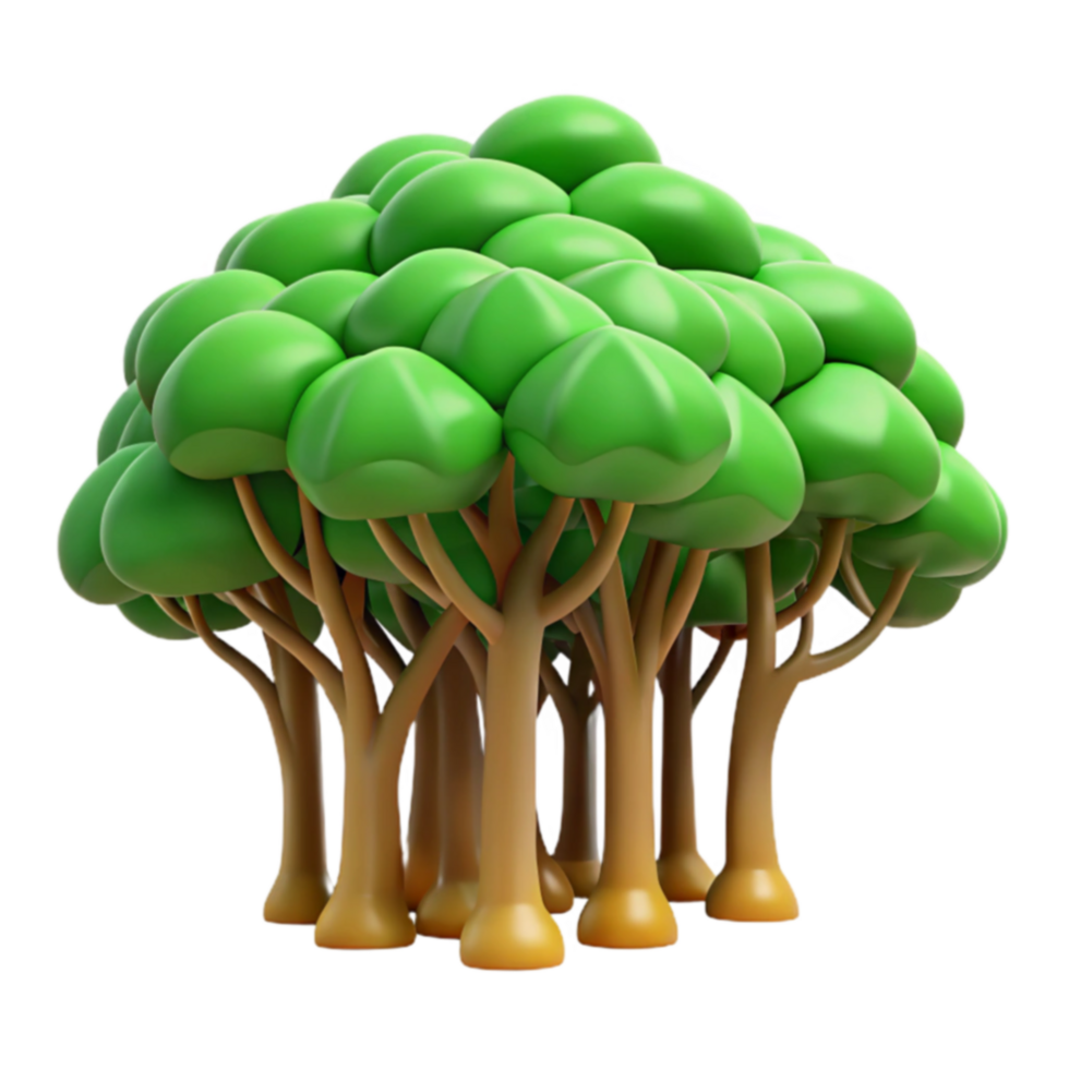 Cartoon Lush Green Forest, Cluster of Trees, 3D Render png