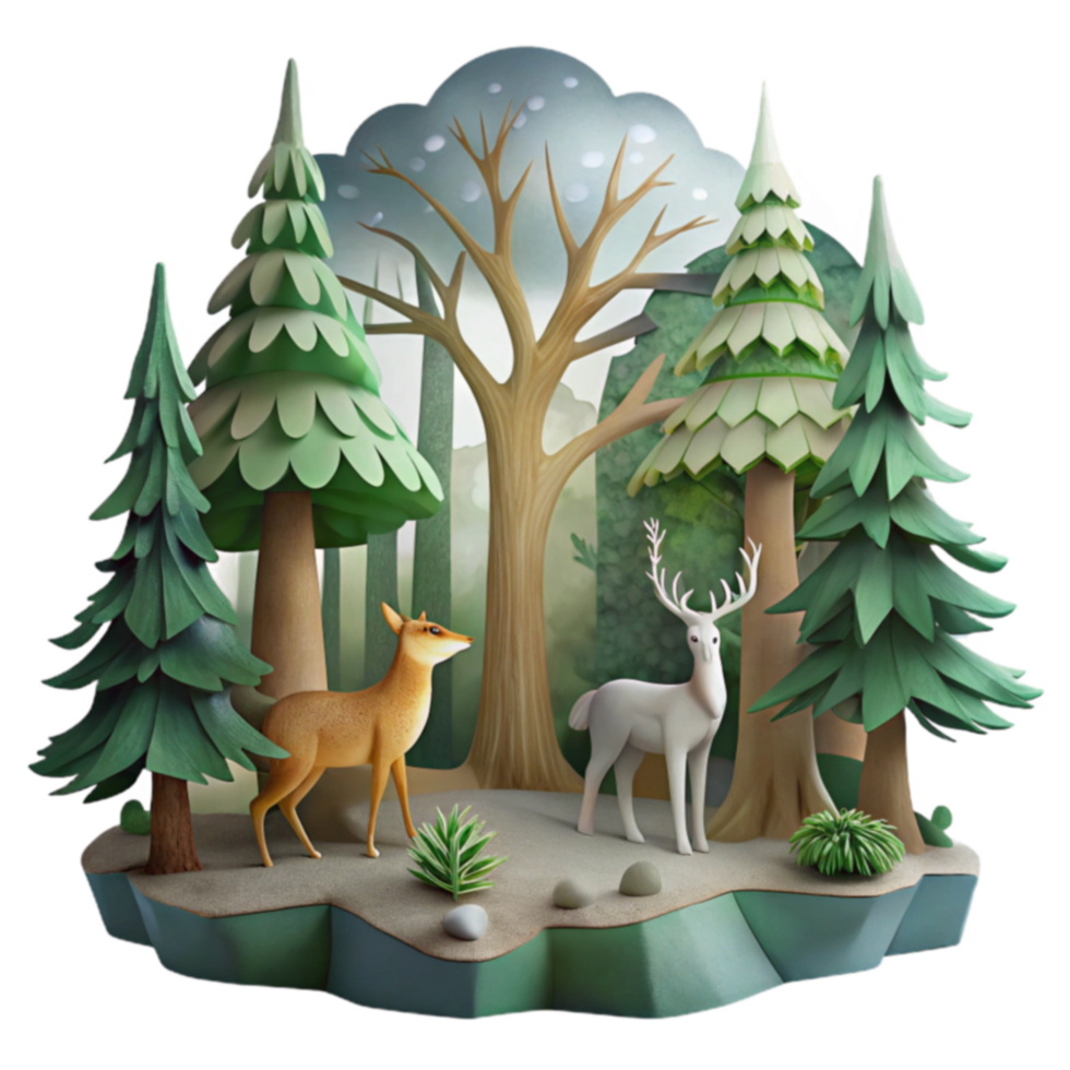 Winter Forest Scene with Deer png