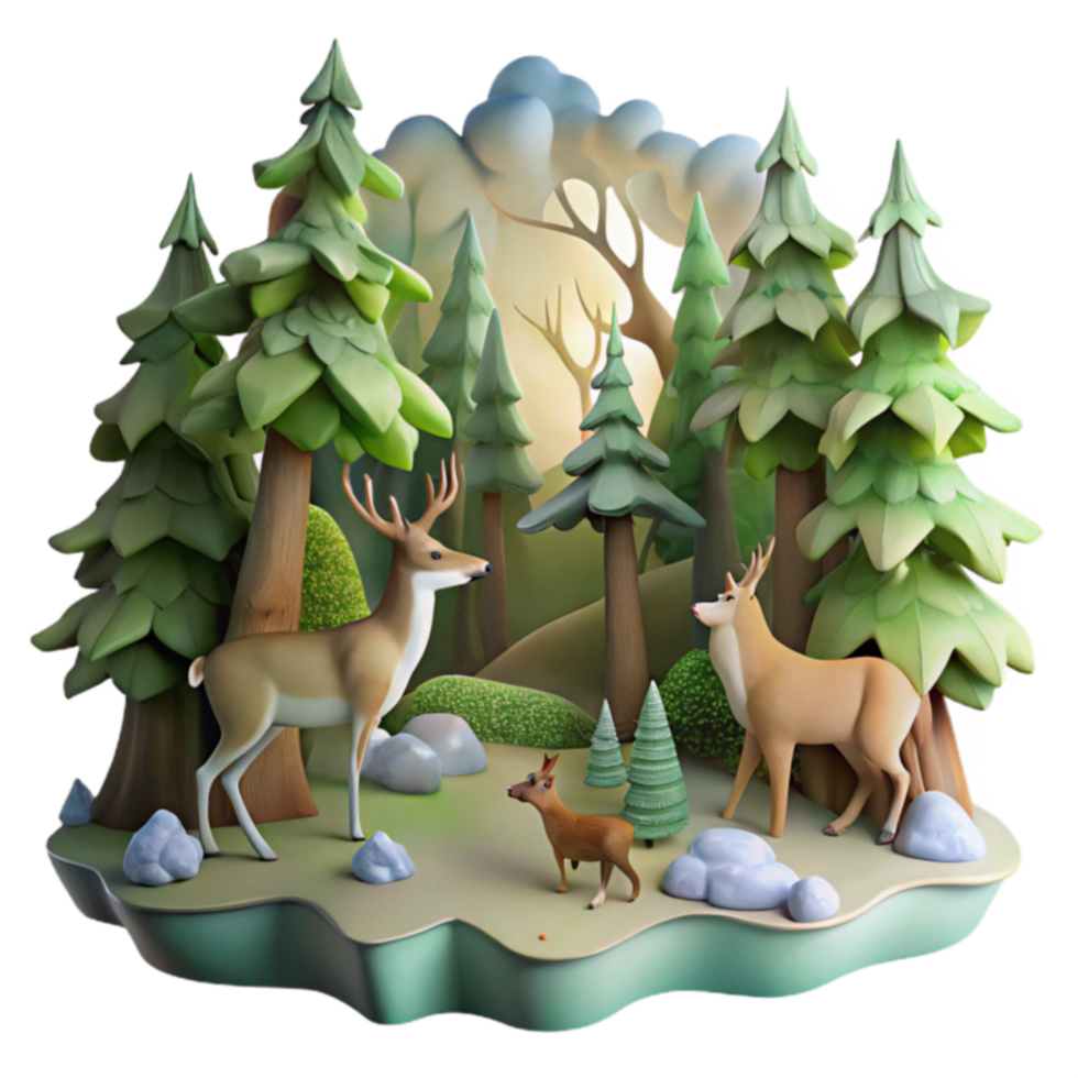 Enchanted Forest Deer in a 3D Stylized Woodland png