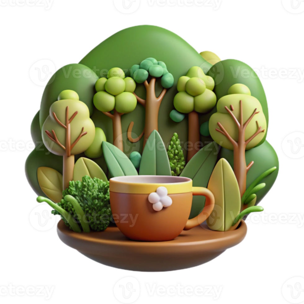 Natures Brew A Serene 3D Render of Coffee in a Forest png