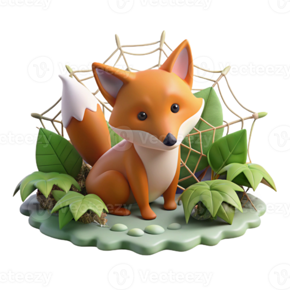 Cute Fox in Forest Setting 3D Render png