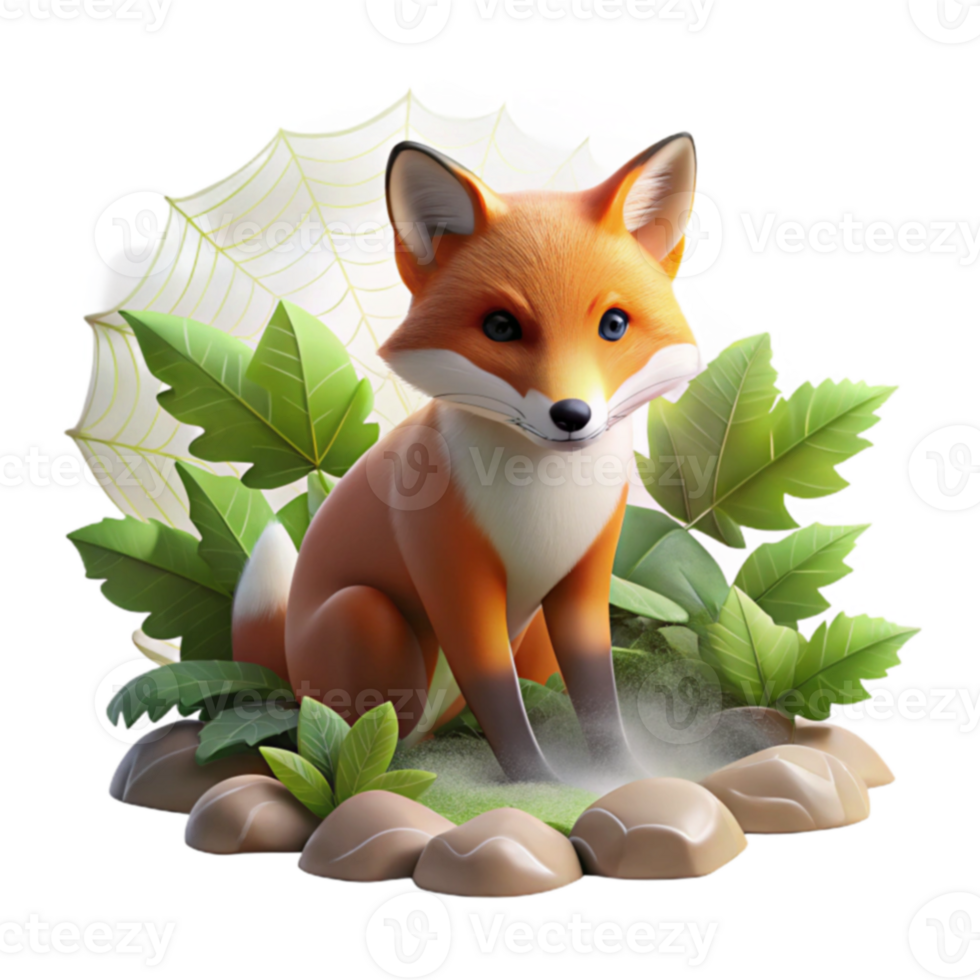 Cute Fox in Nature 3D Render of Wildlife png