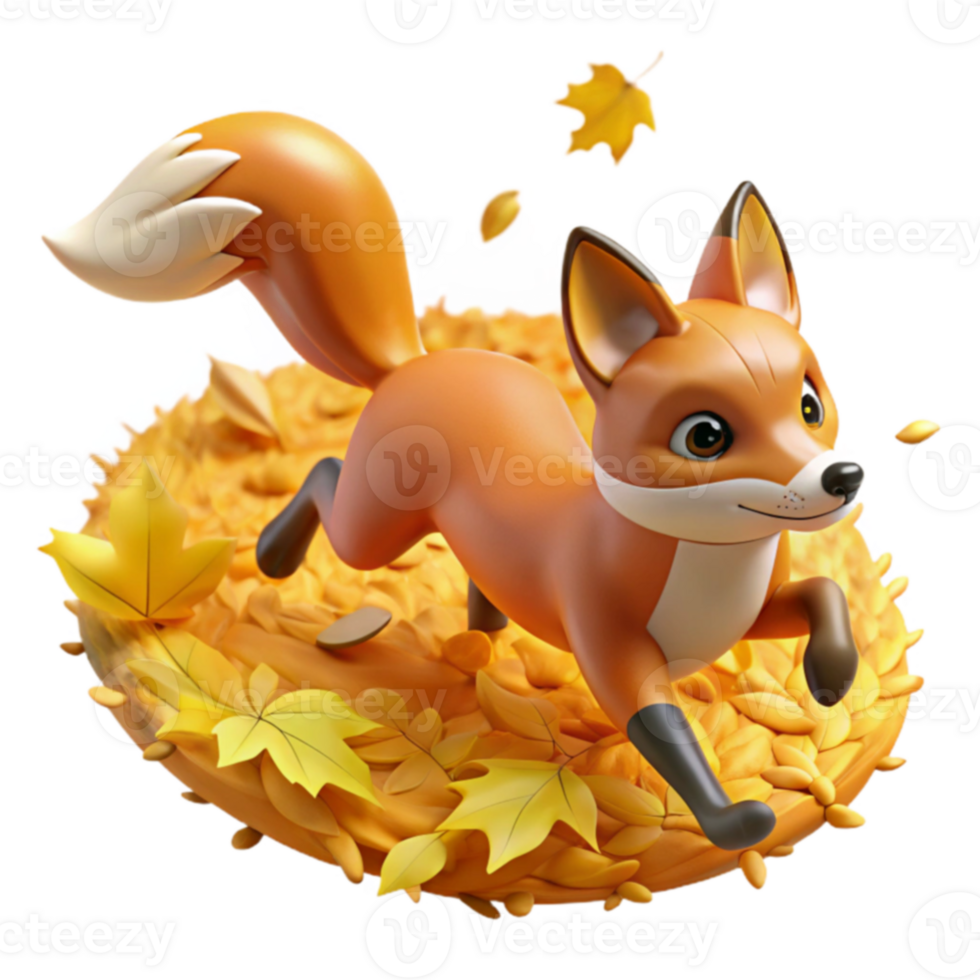 Autumn Fox 3D Render of a Fox Running Through Fall Leaves png