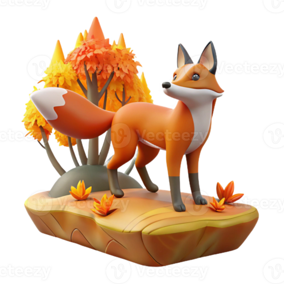 Autumn Fox in 3D Rendered Scene png