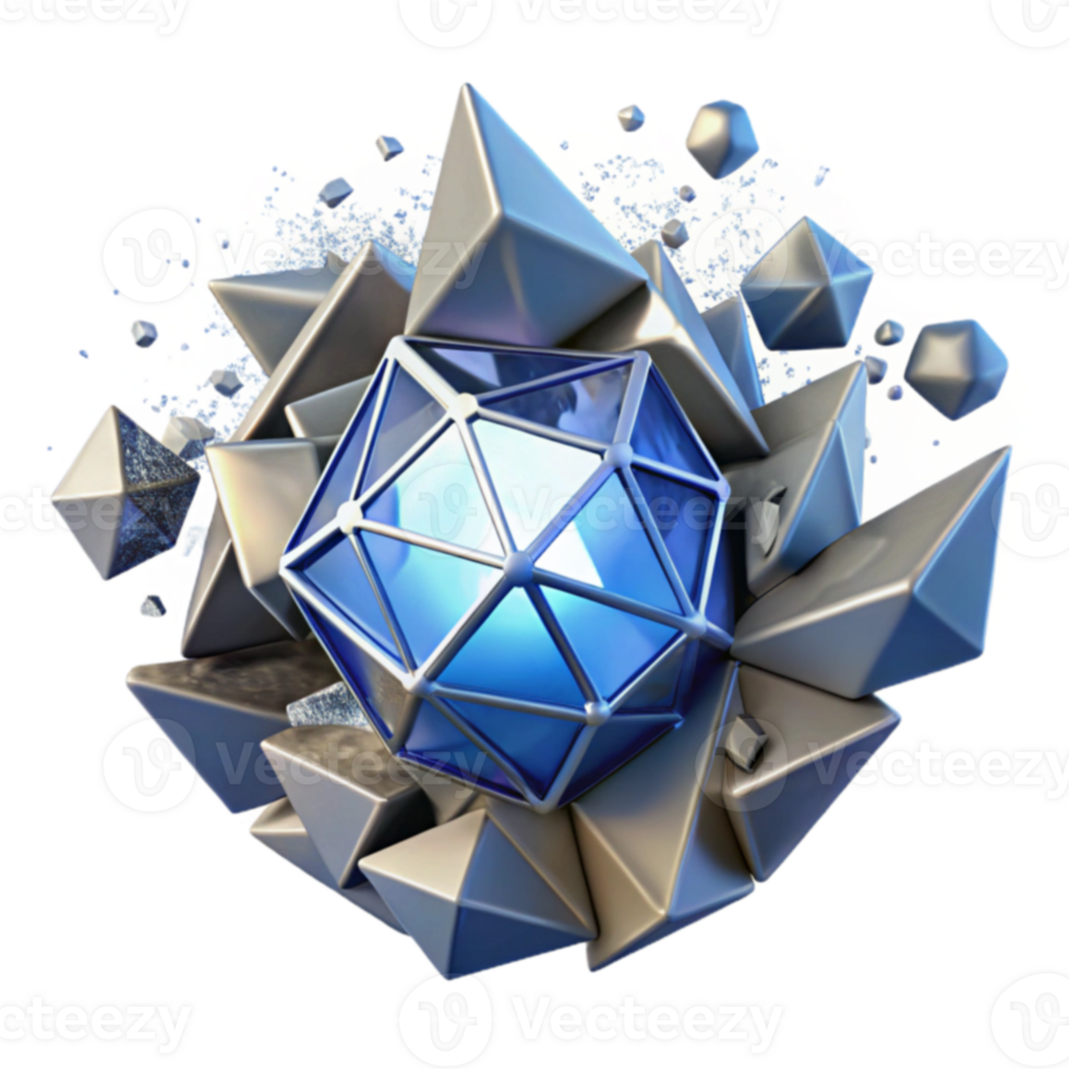 Abstract Geometric Crystal Cluster 3D Render png