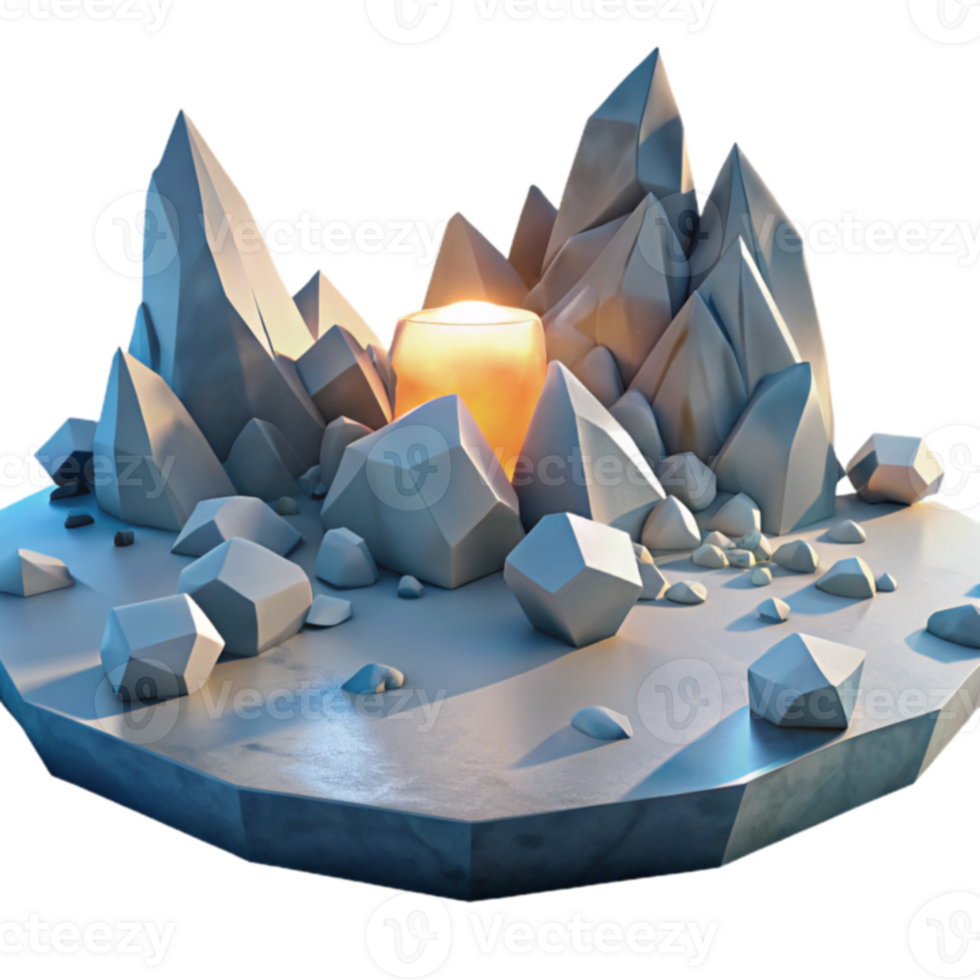 Glowing Orb in Crystal Mountains 3D Render png