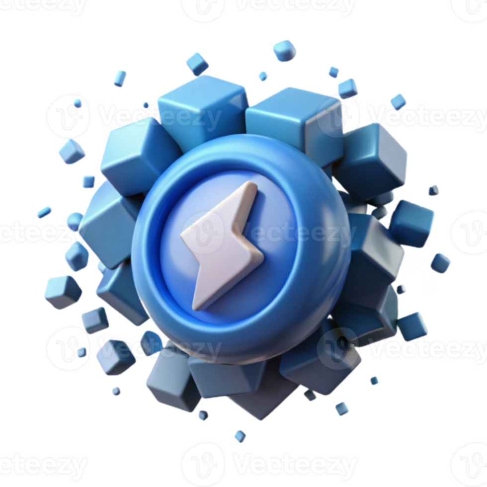Fast Forward 3D Blue Arrow in Exploding Cube Design png