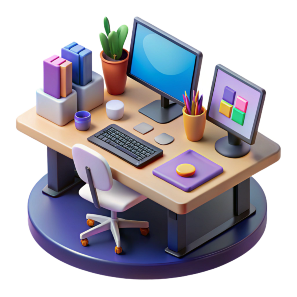 Modern Desk Setup Productivity Workspace with Computer Accessories png