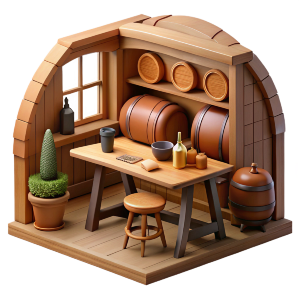 Wooden Tavern Room 3D Model of Rustic Interior png