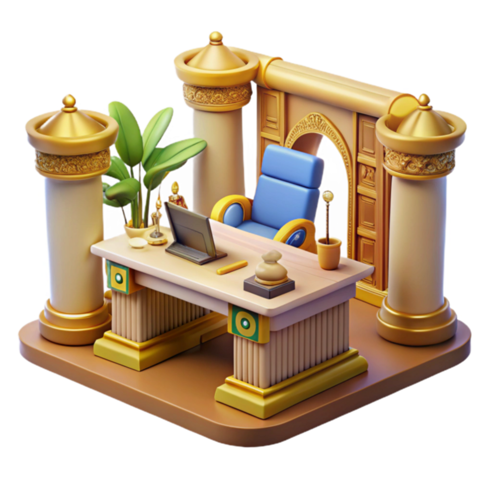 Elegant Office Desk with Golden Columns png