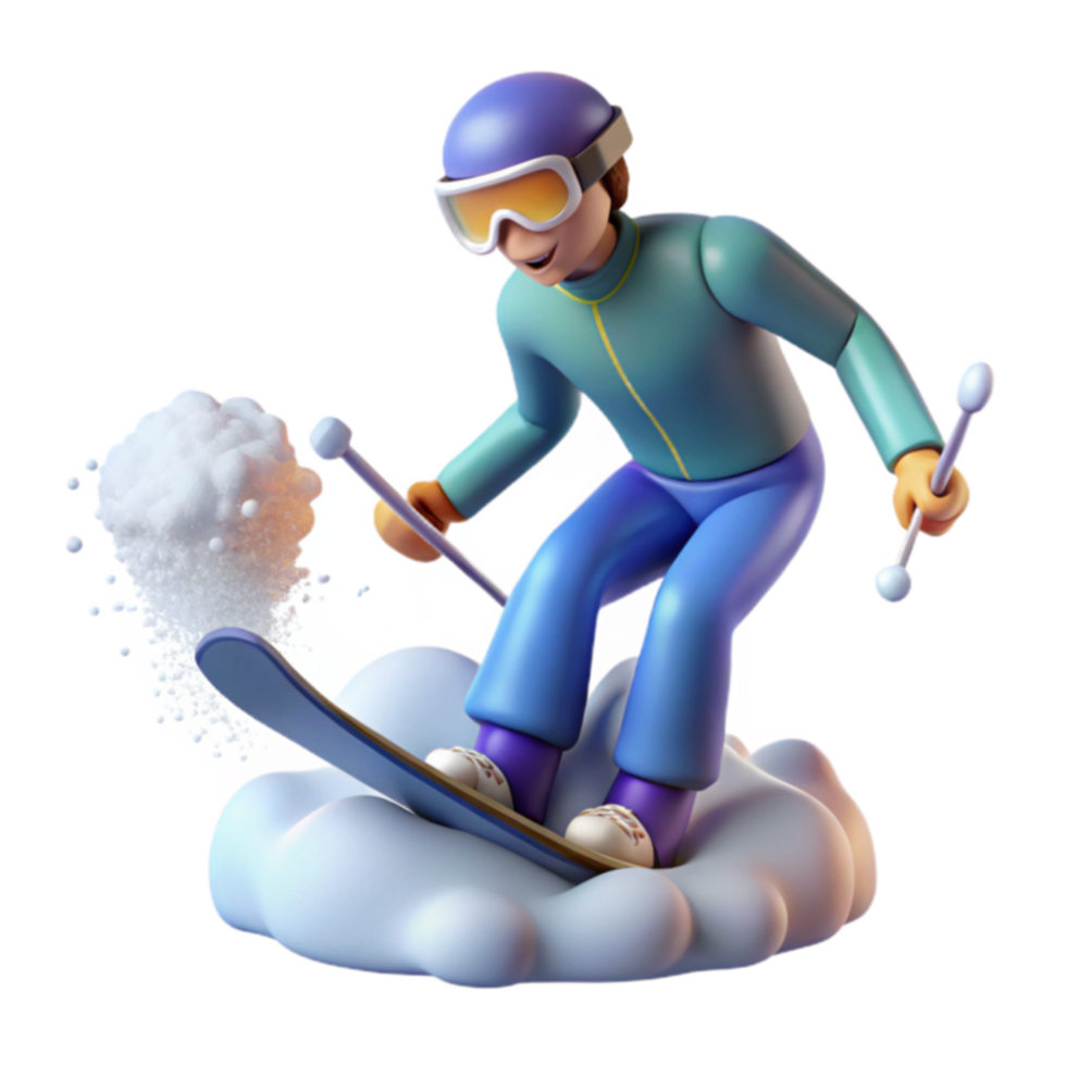 3D Cartoon Skier Snow Cloud Skiing png