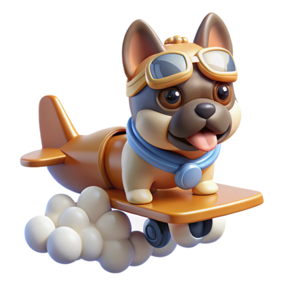 Adorable Dog Pilot on Airplane in Clouds png