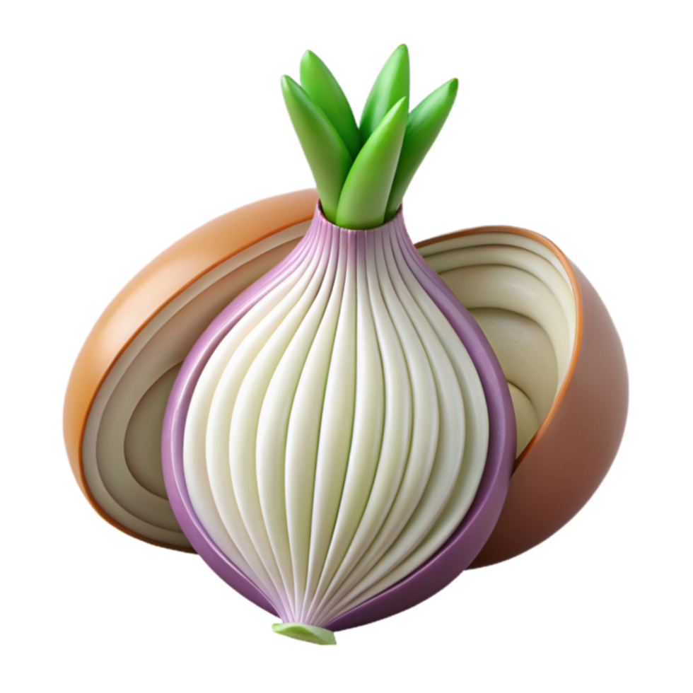 3D Render of a Cut Onion with Sprout png