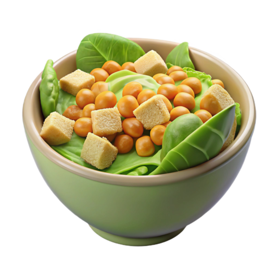 Green Salad with Croutons and Orange Spheres png