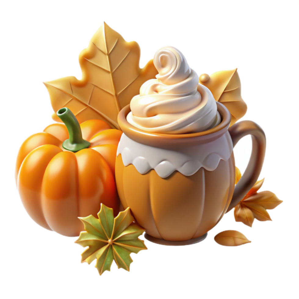 Autumn Pumpkin Spice Latte with Whipped Cream png