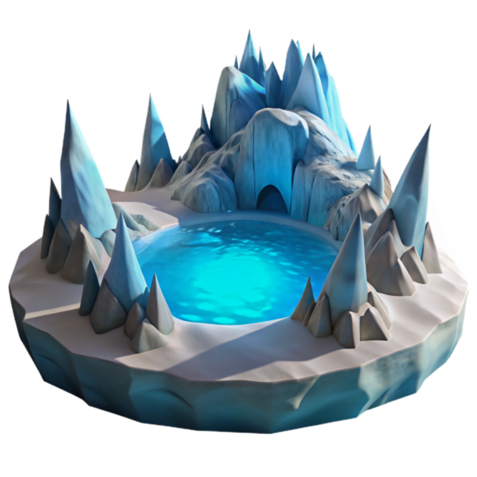 Frozen Lake in Glacial Peaks 3D Render png