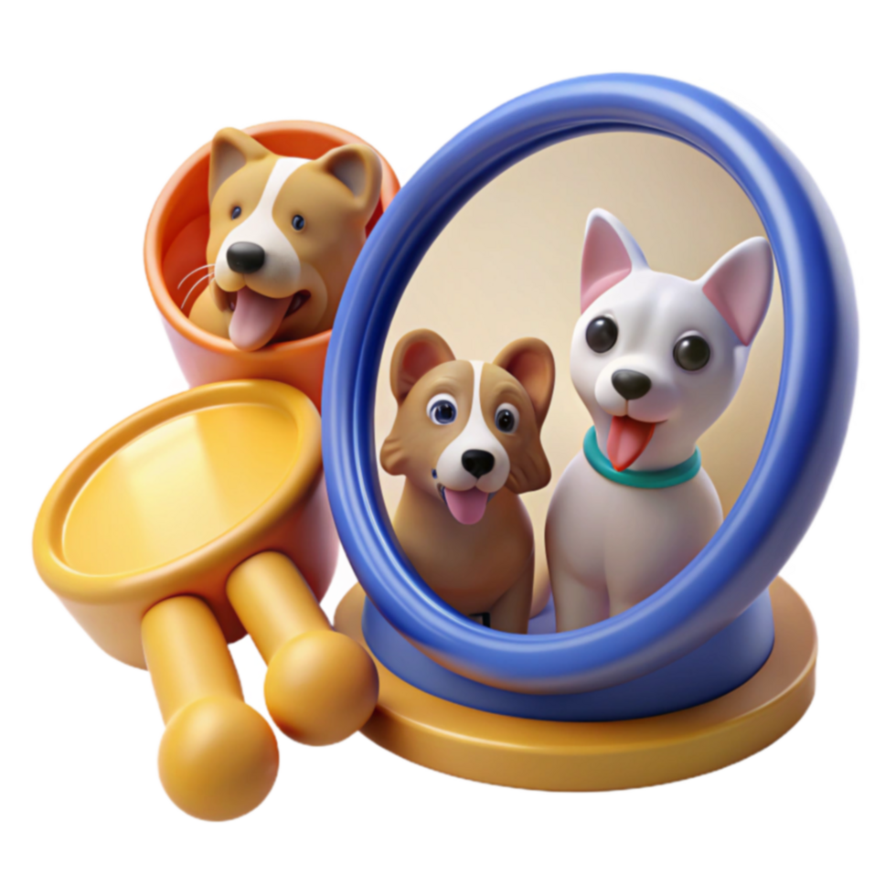 Adorable Dogs in 3D Mirror Cute Puppy Reflections png