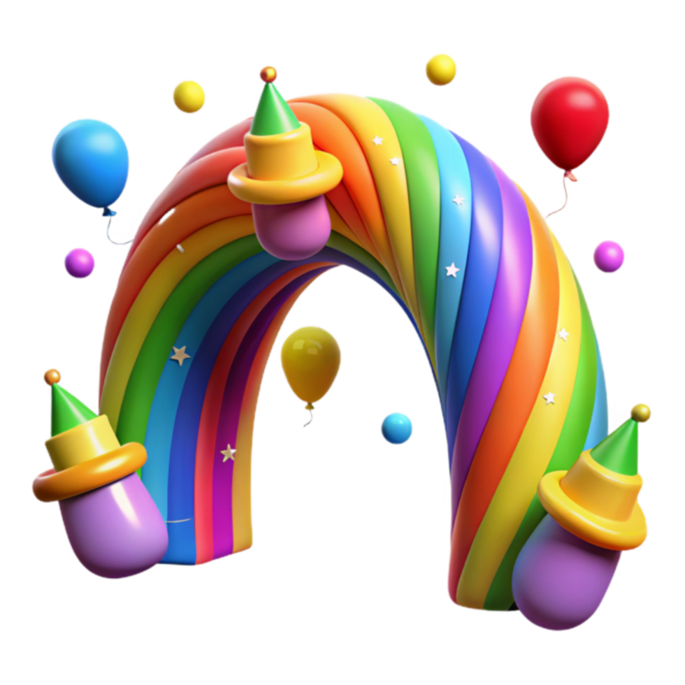 Rainbow Arch with Balloons and Party Hats png