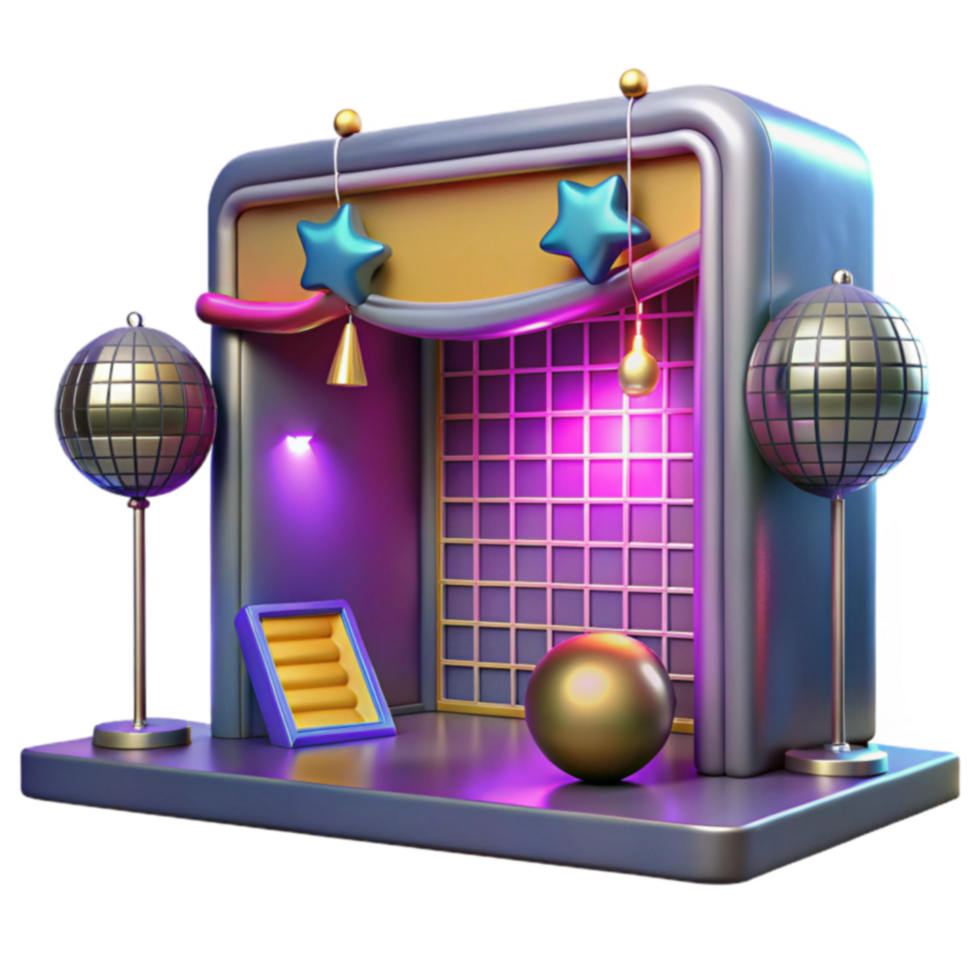 Neon Stage with Disco Balls and Stars png