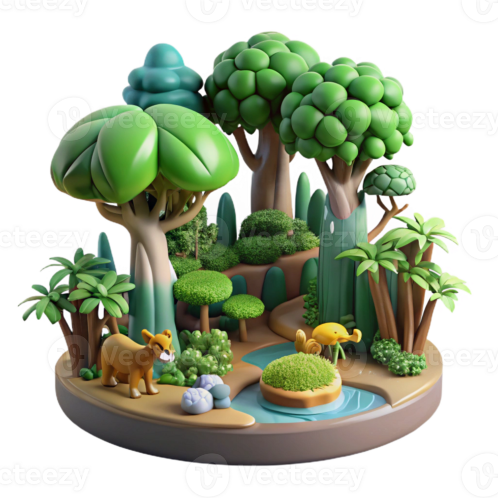 Cartoon Jungle Scene 3D Render of Lush Tropical Forest png